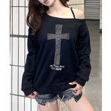 ブラック | クロスデザイントップス ロゴプリント ロゴ | Riff