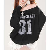 ブラック | ナンバーロゴプリントオフショルスウェット ワンショル トレーナー | Riff