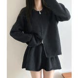 ブラック | ダブルジップニット&ミニニットスカート セットアップ カーディガン | Riff