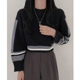 配色クルーネックニット ショート丈 バルーン袖 | Riff | 詳細画像2 