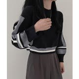 配色クルーネックニット ショート丈 バルーン袖 | Riff | 詳細画像4 