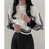 配色クルーネックニット ショート丈 バルーン袖 | Riff | 詳細画像9 