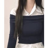 オフショルトップスレイヤード風シャツ フェイクレイヤード ドッキング | Riff | 詳細画像3 