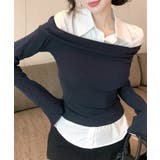 オフショルトップスレイヤード風シャツ フェイクレイヤード ドッキング | Riff | 詳細画像7 