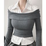 オフショルトップスレイヤード風シャツ フェイクレイヤード ドッキング | Riff | 詳細画像13 