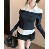 オフショルトップスレイヤード風シャツ フェイクレイヤード ドッキング | Riff | 詳細画像11 