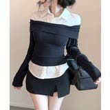 オフショルトップスレイヤード風シャツ フェイクレイヤード ドッキング | Riff | 詳細画像12 