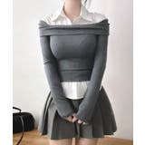 オフショルトップスレイヤード風シャツ フェイクレイヤード ドッキング | Riff | 詳細画像14 