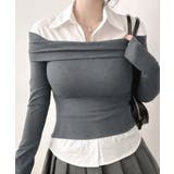 グレー | オフショルトップスレイヤード風シャツ フェイクレイヤード ドッキング | Riff