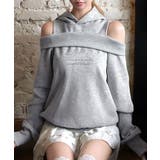 グレー | オープンショルダーフードスウェット 肩開き レイヤード | Riff