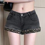 折り返しヒョウ柄デニムショートパンツ 短パン ショート丈 | Riff | 詳細画像1 