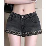 ブラック | 折り返しヒョウ柄デニムショートパンツ 短パン ショート丈 | Riff