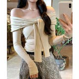 ベージュ | オフショルフロントリボントップス オフショルダー Tシャツ | Riff