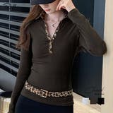 ポロ襟チェック柄切り替えトップス 衿付き Vネック | Riff | 詳細画像1 