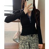 ポロ襟チェック柄切り替えトップス 衿付き Vネック | Riff | 詳細画像14 