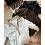 ポロ襟チェック柄切り替えトップス 衿付き Vネック | Riff | 詳細画像2 