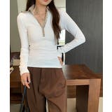 ポロ襟チェック柄切り替えトップス 衿付き Vネック | Riff | 詳細画像3 