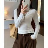 ポロ襟チェック柄切り替えトップス 衿付き Vネック | Riff | 詳細画像5 