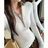 ポロ襟チェック柄切り替えトップス 衿付き Vネック | Riff | 詳細画像6 