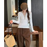 ポロ襟チェック柄切り替えトップス 衿付き Vネック | Riff | 詳細画像7 