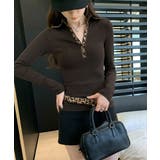 ポロ襟チェック柄切り替えトップス 衿付き Vネック | Riff | 詳細画像8 