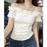 ドット柄フリルオフショルトップス オフショルダー Tシャツ | Riff | 詳細画像3 