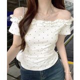 ドット柄フリルオフショルトップス オフショルダー Tシャツ | Riff | 詳細画像4 