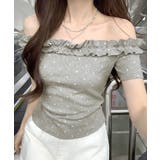 ドット柄フリルオフショルトップス オフショルダー Tシャツ | Riff | 詳細画像6 