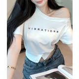 ホワイト | ワンショルロゴプリントTシャツ 裾ボタン ワンショルダー | Riff