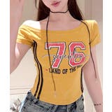 イエロー | ピグメント加工サイドラインプリントTシャツ ワンショルダー ショート丈 | Riff