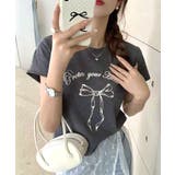 グレー | リボンプリントTシャツ プリントT クルーネック | Riff