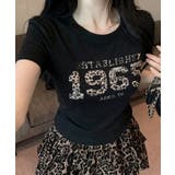 ブラック | レオパード柄ナンバープリントTシャツ プリントT クルーネック | Riff