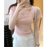 ピンク | 裾レースUネックTシャツ カットソー プルオーバー | Riff