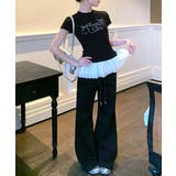 ラインストーンリボンデザイン裾レースTシャツ フリル ビジュー | Riff | 詳細画像10
