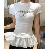 ラインストーンリボンデザイン裾レースTシャツ フリル ビジュー | Riff | 詳細画像19