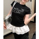 ラインストーンリボンデザイン裾レースTシャツ フリル ビジュー | Riff | 詳細画像3
