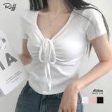 フロントギャザーリボントップス Tシャツ カットソー | Riff | 詳細画像1