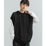 9.ブラック | ニットベスト セーター 透かし編み | Rocky Monroe