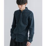 85.ネイビー | 綿麻シャツ 長袖 ホリゾンタルカラー | Rocky Monroe