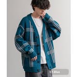 C7.ブルー | ニットカーディガン 総柄 オーバーサイズ | Rocky Monroe