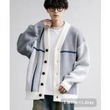 5.ホワイト×L.グレー | カーディガン ニット クロスチェック | Rocky Monroe