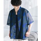 ブルー(花柄) | 半袖カジュアルシャツ メッシュ 総柄 | Rocky Monroe