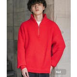 レッド | ニット ハーフジップ 畦編み | Rocky Monroe