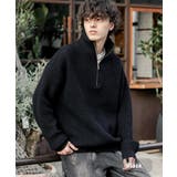 ブラック | ニット ハーフジップ 畦編み | Rocky Monroe