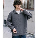 チャコール | ニット ハーフジップ 畦編み | Rocky Monroe