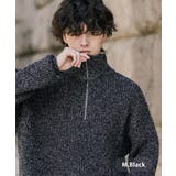 メランジブラック | ニット ハーフジップ 畦編み | Rocky Monroe