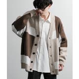 D-3.グレージュ | ニットカーディガン オーバーサイズ 総柄 | Rocky Monroe