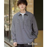 ブラックチェック | チェックシャツ ハーフジップ 長袖 | Rocky Monroe