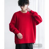 レッド | ワッフルニットセーター 無地 配色リブ | Rocky Monroe