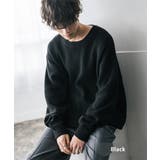 ブラック | ワッフルニットセーター 無地 配色リブ | Rocky Monroe